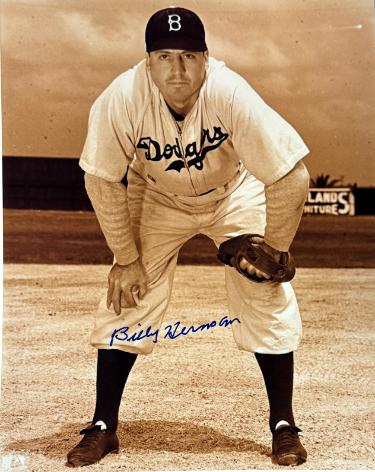 Billy Herman signed Brooklyn Dodgers MLB Licensed Sepia Tone 8x10 Photo imperfect- COA (HOF)