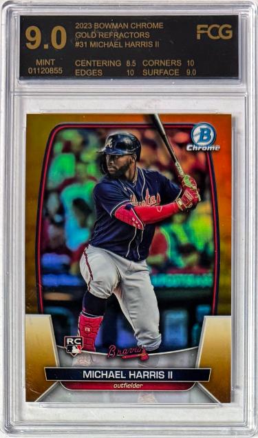 Michael Harris II 2023 Bowman Chrome Gold Refractor Rookie Card (RC) 25/50- FCG Graded 9 Mint (Atlanta Braves)