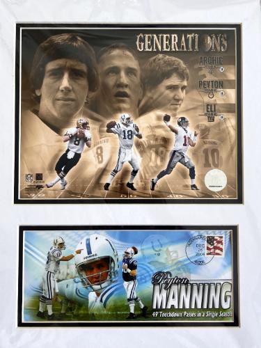 Peyton/Archie/Eli Manning Generations NFL 12x16 Photo Matted/First Day of Issue Stamp Cache Dec. 26, 2004/Manning 49 Touchdowns