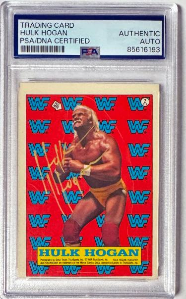 Hulk Hogan 1987 Topps WWF On Sticker/Card Auto #2- PSA Slabbed Authentic HULKSTER