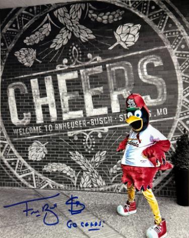Fredbird signed St. Louis Cardinals Mascot 8x10 Photo w/ GO CARDS- COA (HOF)