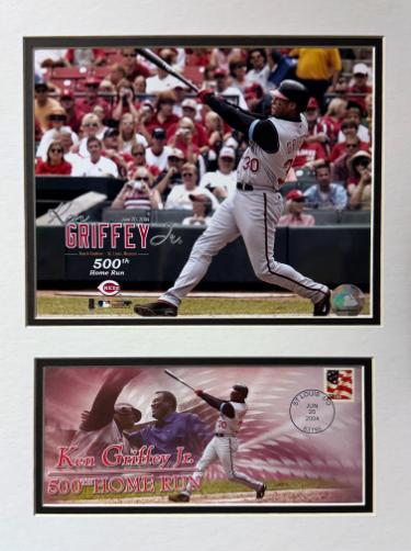Ken Griffey, Jr. 2004 500th Homerun Photo 12x16 Custom Matted w/ First Day Of Issue Stamp Cache/Envelope (6/20/2004)/Cincinnati