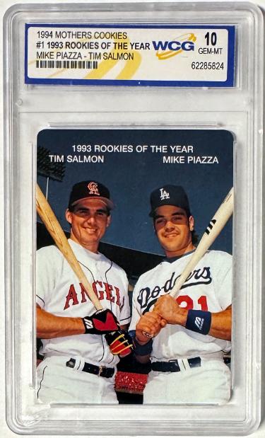 Mike Piazza & Tim Salmon 1994 Mother's Cookies #4 ROY- WCG Graded 10 Gem Mint