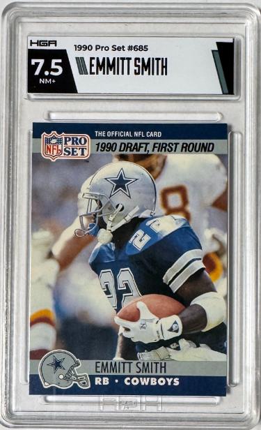 Emmitt Smith 1990 Pro Set Rookie Card (RC) #685- HGA Graded 7.5 NM+ (Dallas Cowboys)