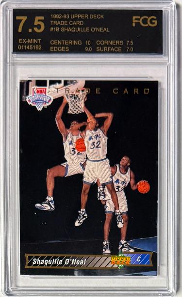 Shaquille O'Neal 1992-93 Upper Deck Rookie Trade Card (RC) #1b- FCG Graded 7.5 EX-MINT (Orlando Magic/HOF)