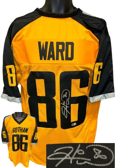 Hines Ward signed Gotham Rogues The Dark Knight Rises Gold Custom Stitched Pro Style Football Jersey #86- Beckett Witnessed