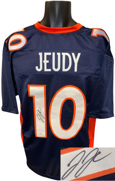 Jerry Jeudy signed Denver Navy Custom Stitched Pro Style Football Jersey- 5 Star Authentic
