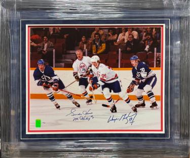 Wayne Gretzky/Gordie Howe dual signed 1979 WHA All-Star Game 16x20 Photo- /99 Custom Framing Mr Hockey- Gretzky Authentic Holo