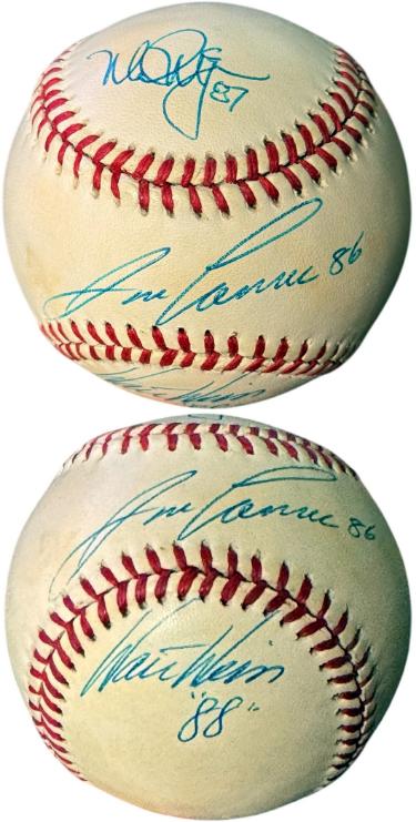 Jose Canseco/Mark McGwire/Walt Weiss triple signed Rawlings OFC American League Baseball AL ROY Winners- tone spots- Beckett Rev