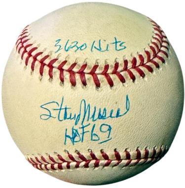 Stan Musial signed Rawlings Official Major League Baseball dual HOF69/3630 Hits minor tone- Steiner Hologram (Cardinals)