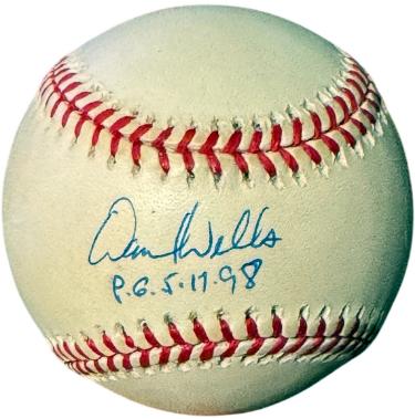 David Wells signed Rawlings Official American League Baseball PG 5-17-98 minor tone- COA (New York Yankees)