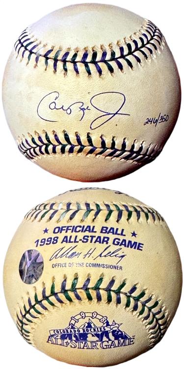 Cal Ripken Jr signed Official Rawlings 1998 All Star Game Logo Baseball- /350- toned- Goldin Holo (Baltimore Orioles)