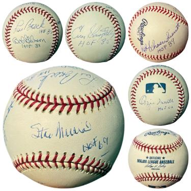 Cardinals HOF Legends Signed Ofc OML Baseball 6-Sig- Beckett Review-Stan Musial/Bob Gibson/Lou Brock/Ozzie Smith/Enos Slaughter/
