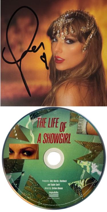 Taylor Swift 2025 The Life of a Showgirl CD Signed 4.75 Inch X 4.75 Inch Photo Art Card #1 w/ Heart- Beckett Review