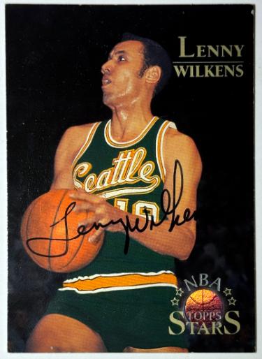 Lenny Wilkens signed 1996-97 Topps Stars On Card Auto #49- COA (Seattle SuperSonics)