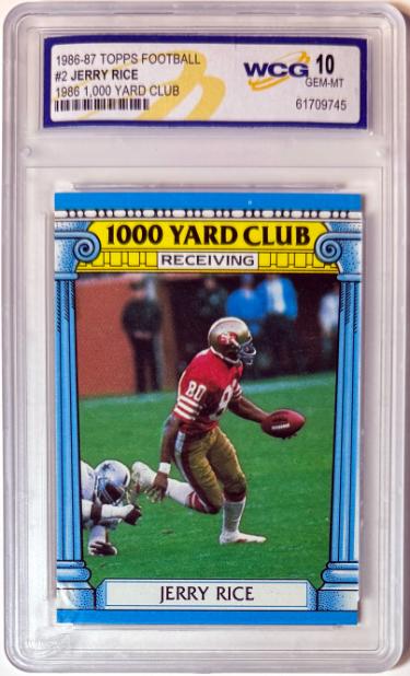 Jerry Rice 1986-87 Topps 1,000 Yard Club Card #2- WCG Graded 10 Gem Mint (San Francisco 49ers/HOF)