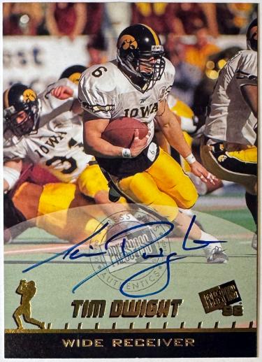 Tim Dwight signed 1998 Press Pass Certified Rookie On Card Auto  (Iowa Hawkeyes/Falcons)