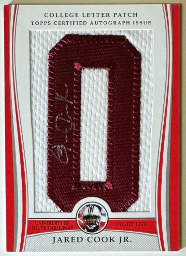 Jared Cook signed 2009 Bowman Draft Picks Rookie College Letter Patch Auto Card #LAP-JC- /90 (South Carolina Gamecocks)