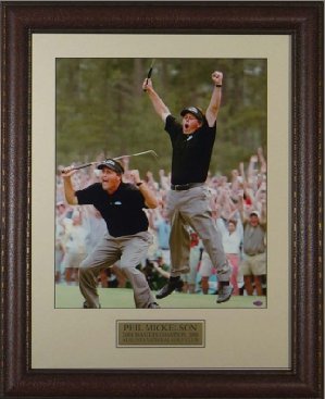 Phil Mickelson 2004 Masters Champion Jump 2 pose 11x14 Photo Premium Leather Framing