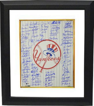 New York Yankees signed 16x20 Photo Custom Framing Top Hat Logo w/ 70 sigs- BAS Holo- Bob Turley/Moose Skowron/Charlie Hayes