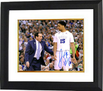 Jahlil Okafor signed Duke Blue Devils 16x20 Photo #15 Custom Framing (w/ Mike Krzyzewski) - Schwartz Hologram