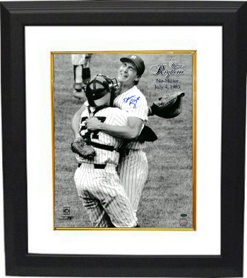 Dave Righetti signed New York Yankees 16x20 B&W Photo Custom Framing (celebration hug-No Hitter- July 4, 1983)