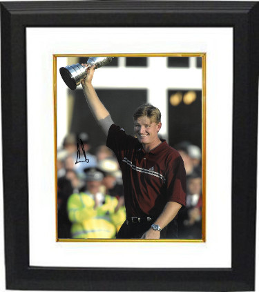 Ernie Els signed PGA 11x14 Photo Custom Framing (w/ Trophy at 2002 Open Championship) - JSA HOLOGRAM