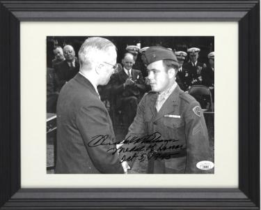 Hershel W. Williams signed WWII Vintage B&W 8x10 Photo Medal of Honor Oct 5, 1945 Custom Framing- JSA- w/ Harry Truman