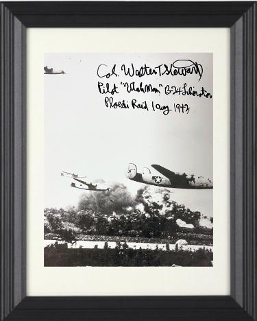 Col Walter Stewart signed WWII 8x10 Photo Custom Framing- PSA- Pilot "Utah Man" B-24 Liberator/Ploesti Raid/1 August 1943