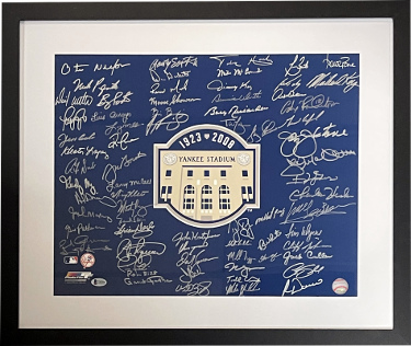 New York Yankees signed 16x20 Photo Custom Framing 2008 Yankee Stadium Final Season Logo -69 sigs - BECKETT