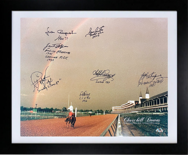 Churchill Downs Kentucky Derby Winners signed Horse Racing Rainbow 16x20 Photo 7 sigs Custom Framing- MAB Holo