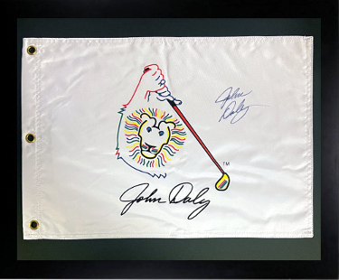 John Daly signed Lion Logo Golf Flag Custom Framing 18x22- COA (Long John/Open/PGA Champ)