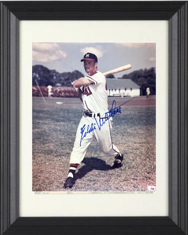 Eddie/Ed Mathews signed Milwaukee Braves MLB 8x10 Photo minor dings Custom Framing- COA (HOF)