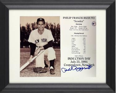 Phil Rizzuto signed MLB Hall of Fame Induction Day 8x10 Photo/Card imperfect Custom Framing- COA (HOF)