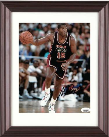 Magic Johnson signed Team USA Olympic Dream Team 8X10 Photo Custom Framing- JSA (navy jersey dribble)