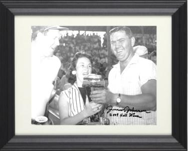Junior Johnson signed NASCAR B&W 8x10 Photo 2009 Hall Fame Custom Framing- JSA Hologram #DD39375