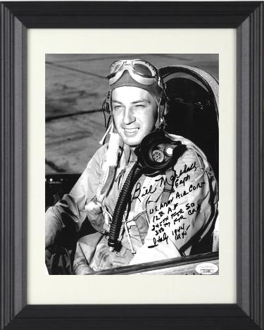 Captain Bill Marshall signed WWII Pilot 8x10 Photo Custom Framing- JSA #II11999- US Army Air Corp 12 AF Italy '44 '45/345th FTR