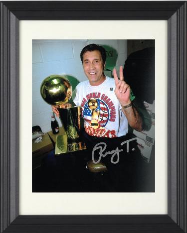 Rudy Tomjanovich signed Houston Rockets Coaching 8x10 Photo Custom Framing (1995 NBA Finals/2X Champs w/ Trophy)