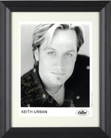 Keith Urban signed Capitol Records Vintage B&W 8x10 Photo with Cheers, To Steve Custom Framing COA
