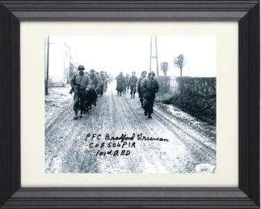 Bradford Freeman signed WWII Band of Brothers 8x10 Photo Custom Framing- JSA #AC92763- E Company 506 PIR- 101st ABD
