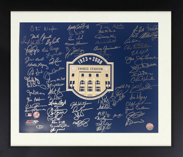 New York Yankees signed 16x20 Photo Custom Framing 2008 Yankee Stadium Final Season Logo 69 sigs -BECKETT
