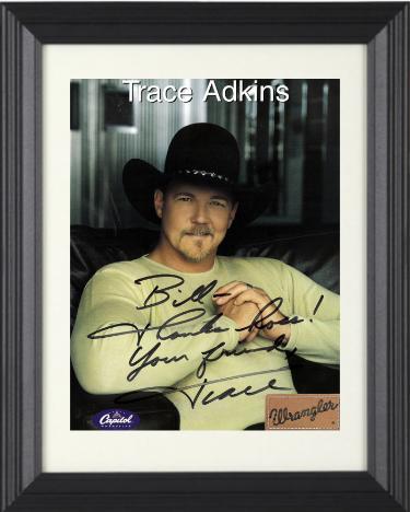 Trace Adkins Signed Capitol Records Wrangler 8x10 Photo To Bill , Your Friend Custom Framing COA
