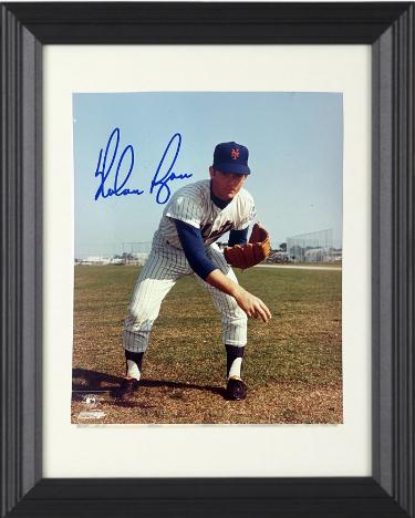 Nolan Ryan signed New York Mets MLB Licensed 8x10 Photo Custom Framing- Nolan Ryan Foundation COA (HOF/7 No-Hitters)