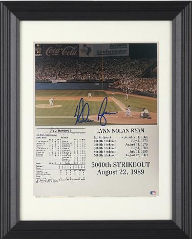 Nolan Ryan signed Texas Rangers 5000th Strikeout MLB 8x10 Stat Card/Photo Custom Framing- Nolan Ryan Foundation COA (HOF)