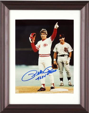 Pete Rose signed Cincinnati Reds 8x10 Photo #4256 (4192 Record Breaker) imperfect Custom Framing- Tuff Stuff LOA