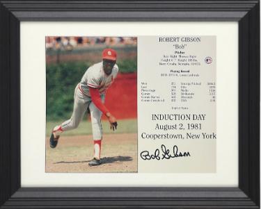 Bob Gibson signed St. Louis Cardinals MLB Licensed Hall of Fame Induction Day 8x10 Photo/Card Custom Framing- COA/Show Ticket