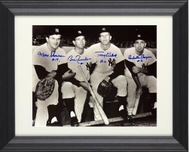 Moose Skowron/Bobby Richardson/Tony Kubek/Clete Boyer signed New York Yankees B&W 8x10 Photo Custom Framing- COA