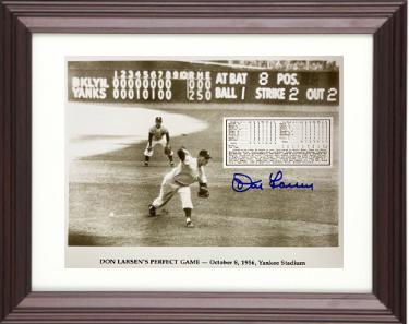 Don Larsen signed New York Yankees Perfect Game 8x10 Photo Custom Framing imperfect- COA/CSA Show Ticket