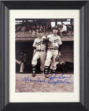 Warren Spahn & Johnny Sain dual signed Boston Braves 8x10 Photo Pray For Rain Custom Framing- Tuff Stuff COA