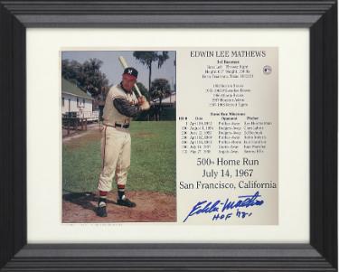 Eddie/Ed Mathews signed Milwaukee Braves MLB 500th Home Run 7/14/67 8x10 Photo/Card HOF 78 Custom Framing- COA/Show Ticket (HOF)
